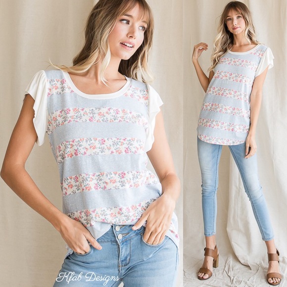 ❤️LAST 1! Blue Floral Ruffle Sleeve Top! - Picture 8 of 8